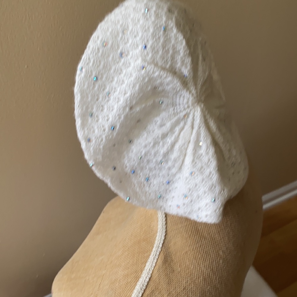 White with rhinestone knit beret